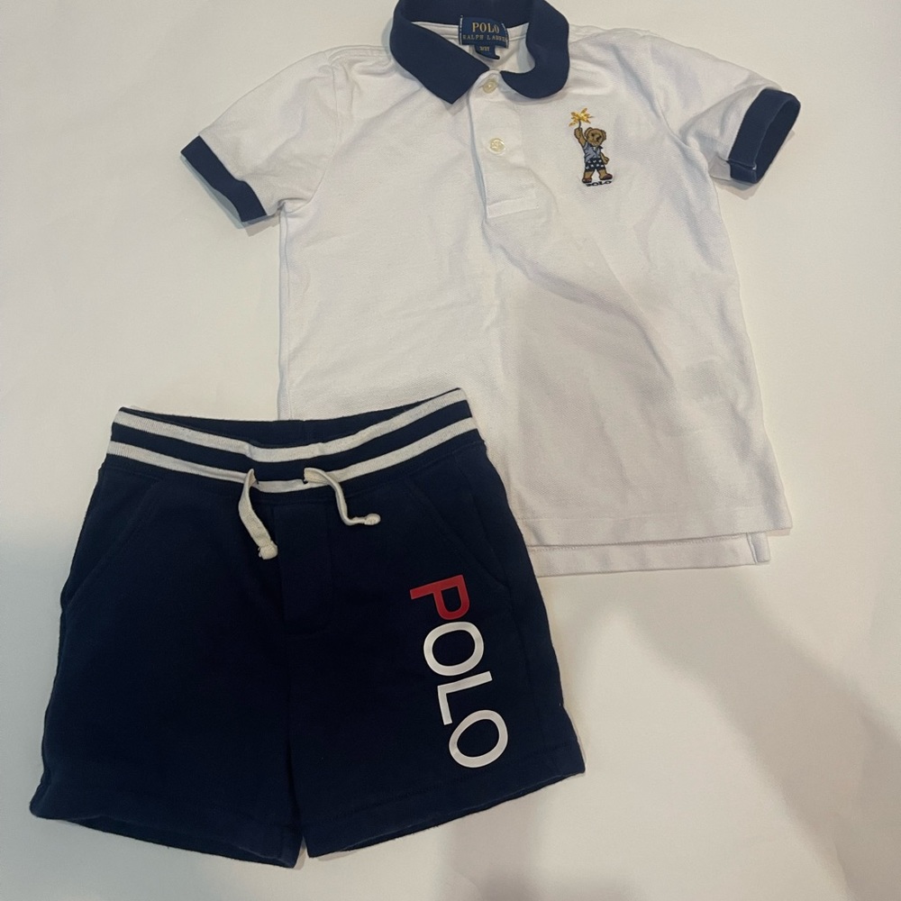 Polo Ralph Lauren Kids Toddler White Blue 2-piece shorts set 3T